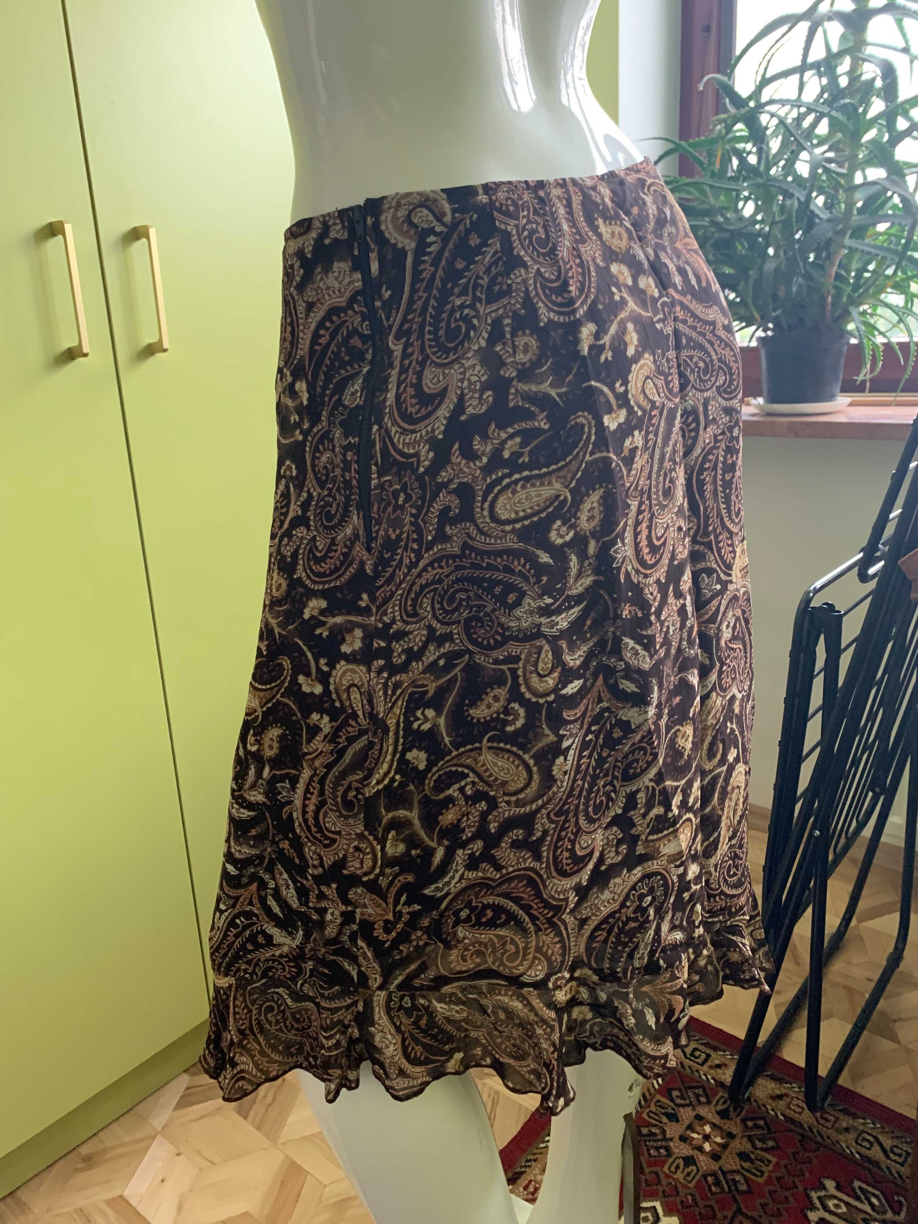 Asymetryczna "turecka" spódnica M&S w brązowo-beżowej tonacji roz. XL
