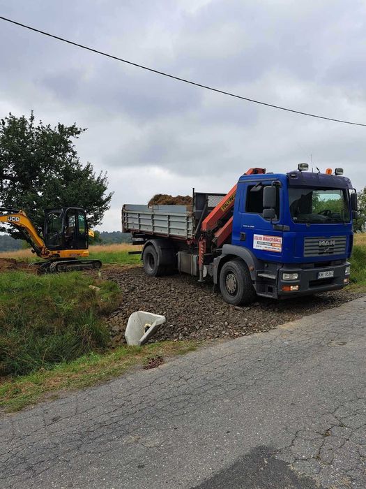 Usługi koparka JCB, transport, roboty ziemne, wiertnica, POMOC DROGOWA