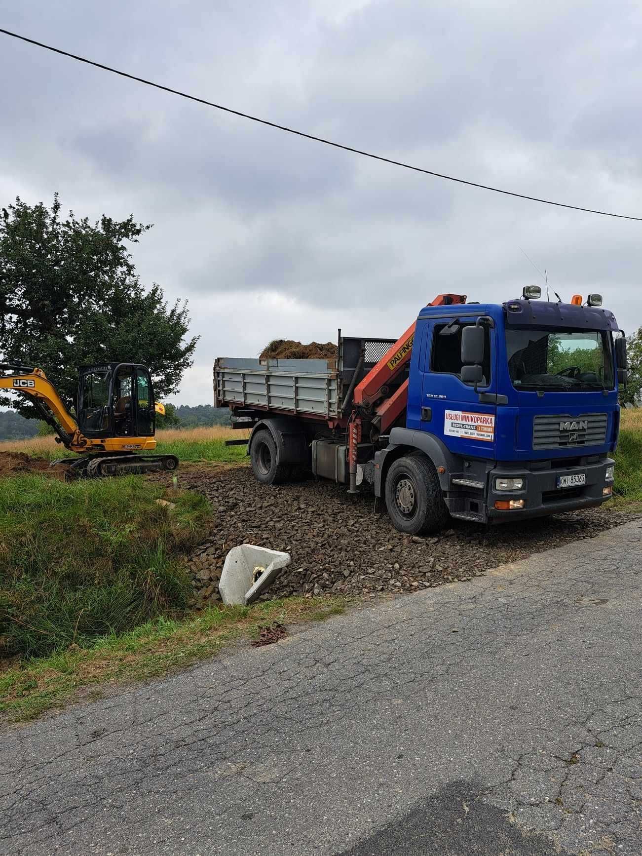 Usługi koparka JCB, transport, roboty ziemne, prace ziemne, wiertnica