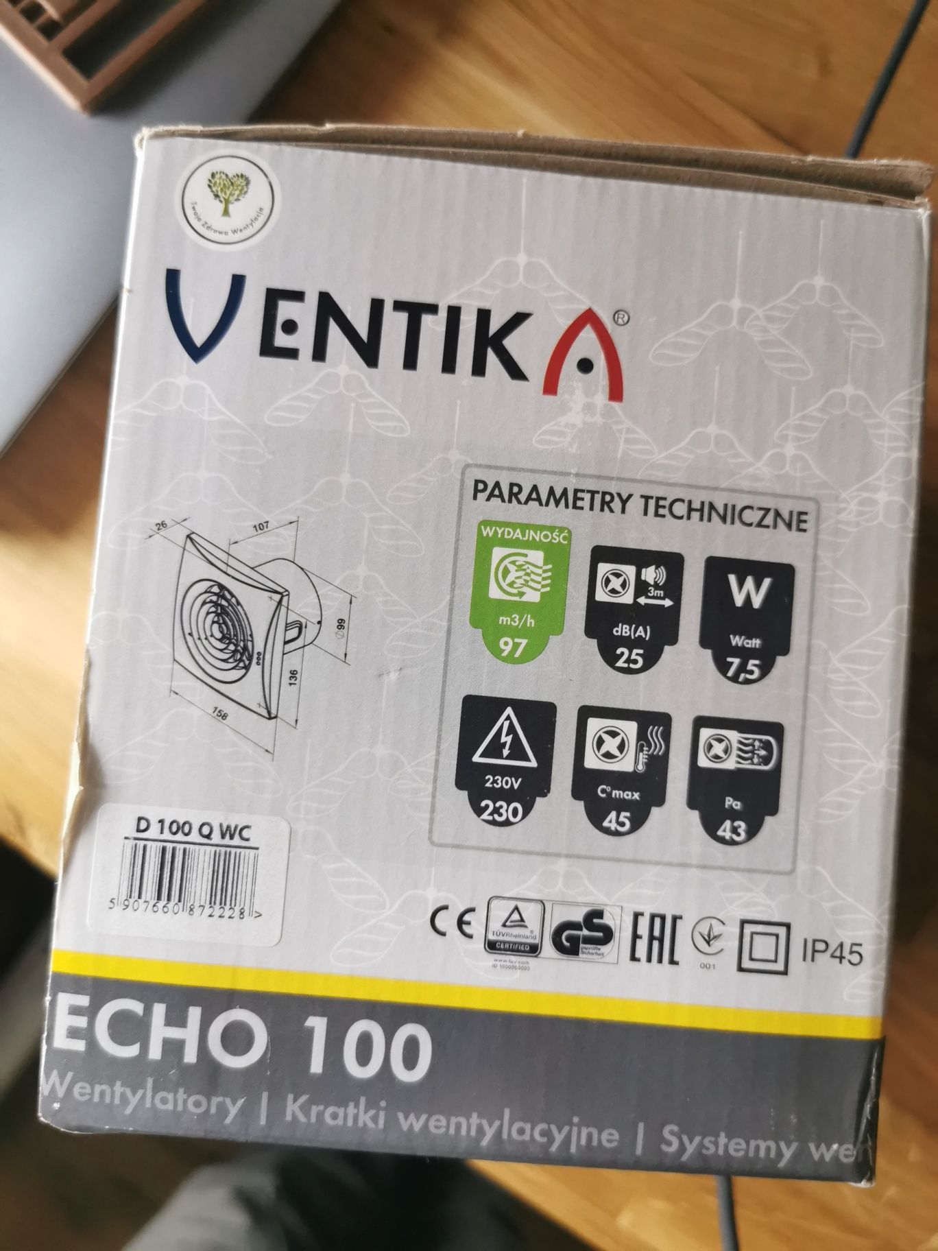 Wentylator Ventika Echo 100 QWC