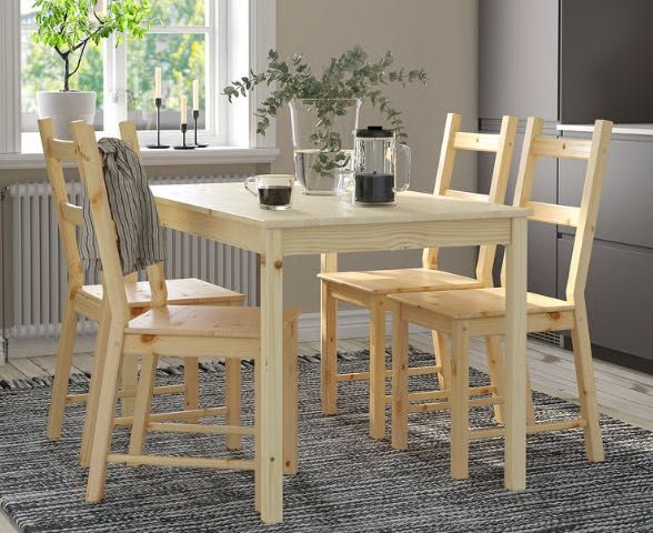 Mesa e 4 Cadeiras conjunto em Pinho Maciço (IKEA, INGO / IVAR)