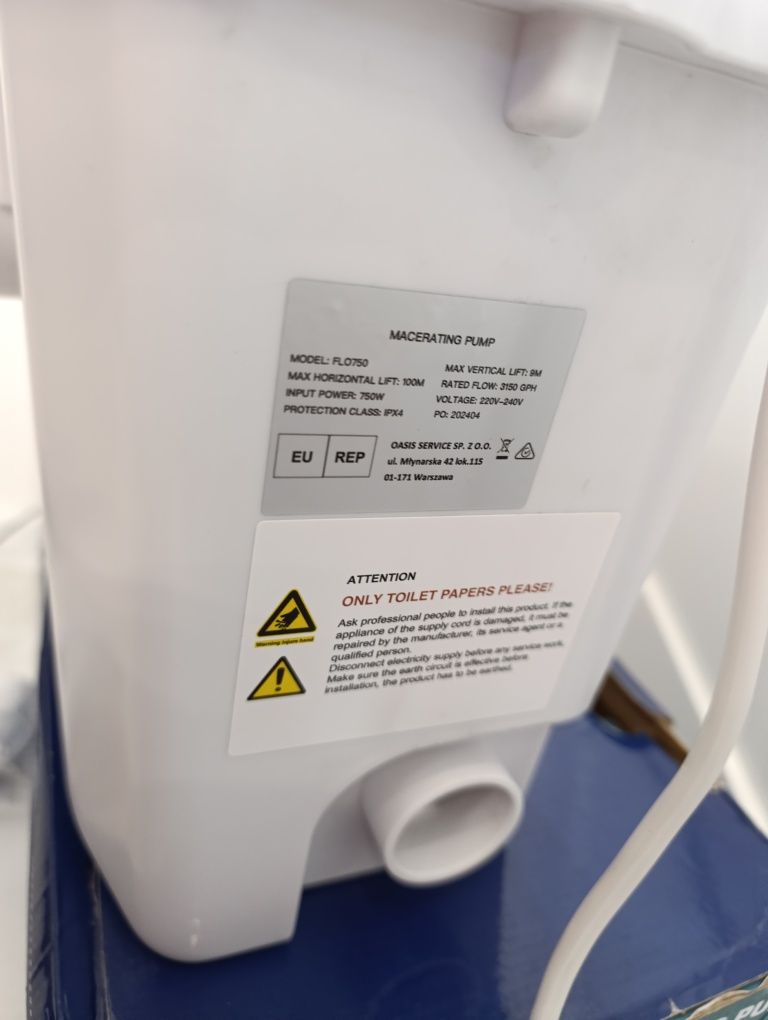 Młynek do WC  Pompa rozdrabniacz HOCANFLO Pompa maceratora 750 W z łop