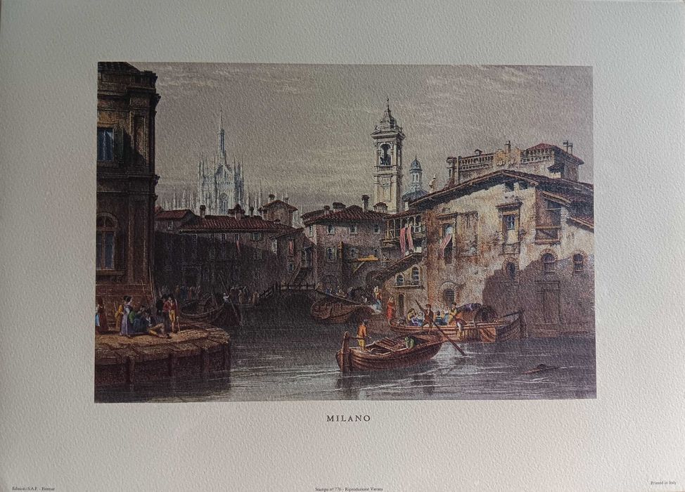 Coleção de 8 litografias de gravuras antigas de Itália