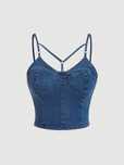 Top Crop Jeansowy Na Ramiączkach Niebieski Casual Shein S 36