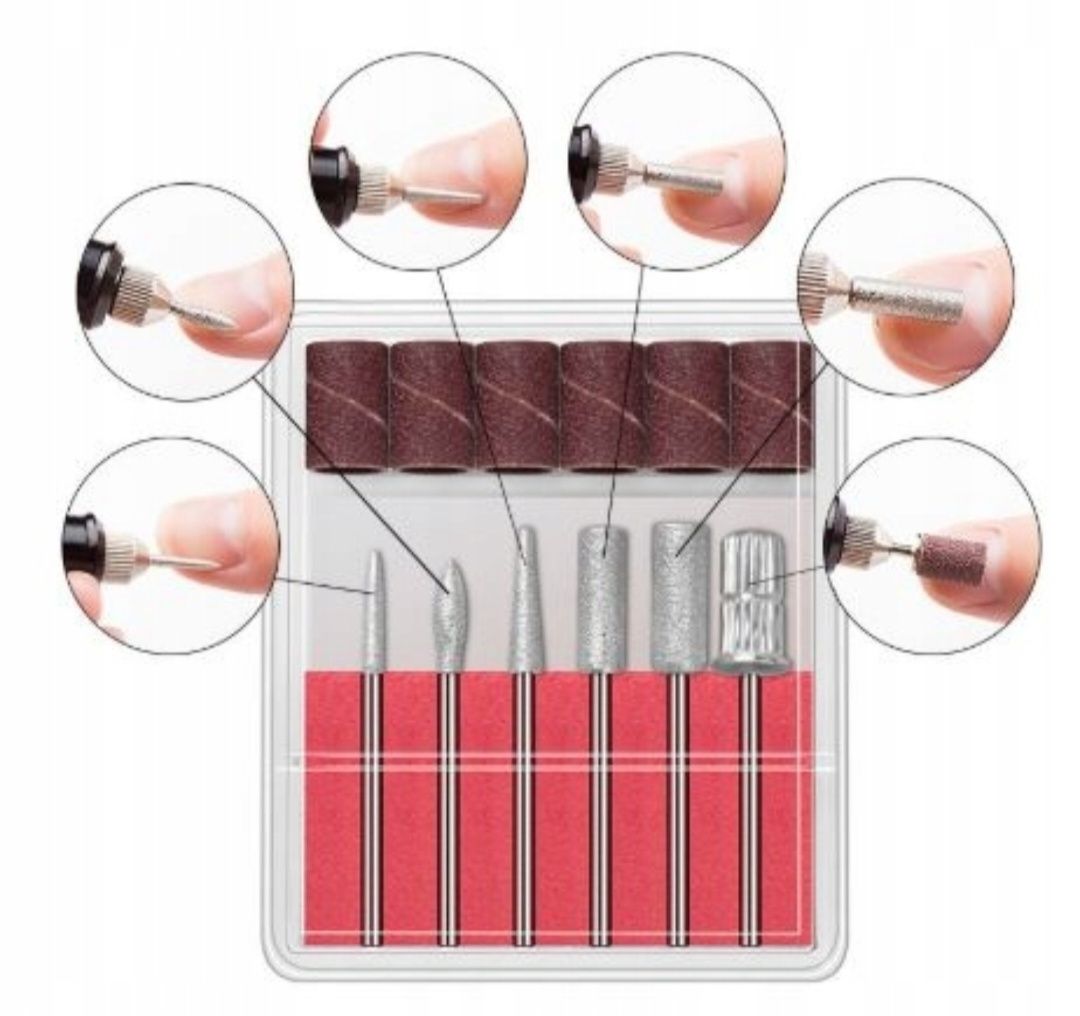 Frezarka do paznokci manicure pedicure zestaw frezy kapturki