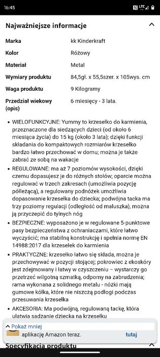 krzesełko do karmienia dla dziecka stan dobry używane przez 1 dziecko