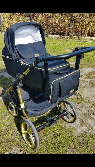 Wózek Adamex reggio czarno-złoty 3w1 wszystkie akcesoria