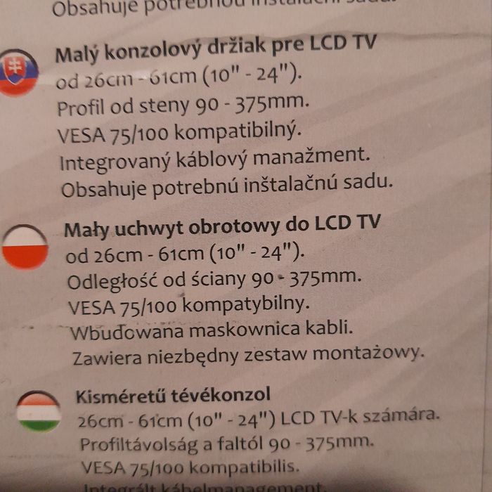 Uchwyt obrotowy do telewizora LCD TV 26-61 cm 10"-24"