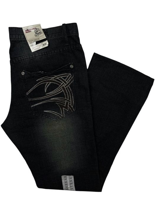 Nowe spodnie Szare wash zielone jeans dżins retro vintage haft W36 L34