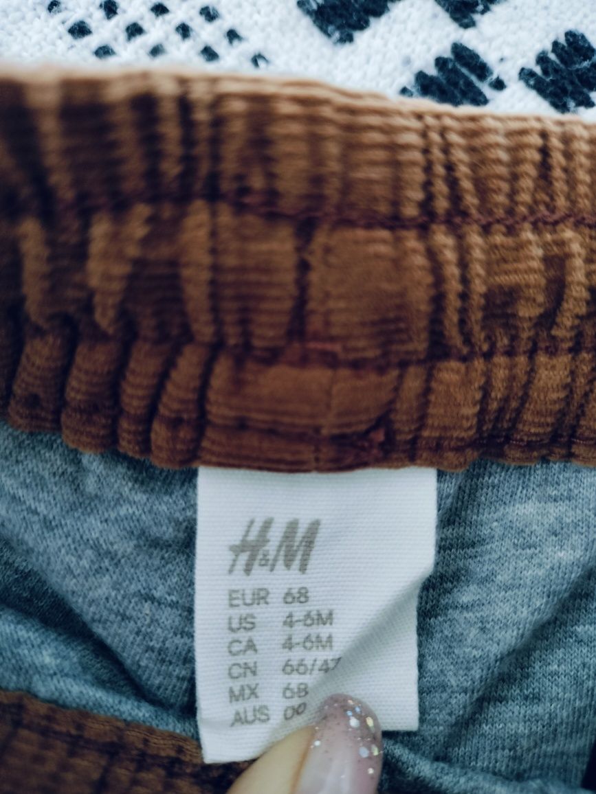 Spodnie H&M ucieplane welwet brązowe dziecięce rozmiar 68