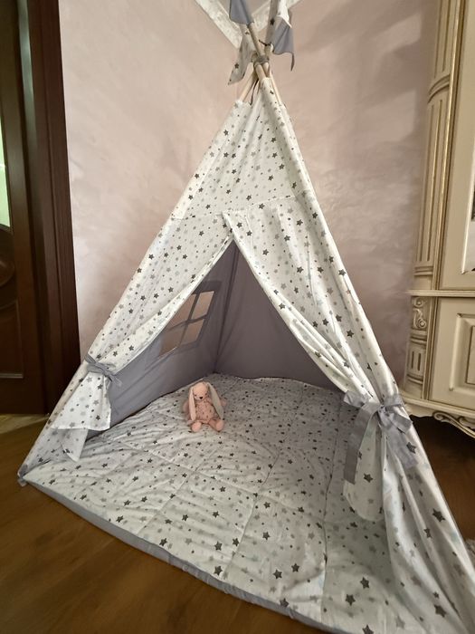 Дитячий вігвам ( палатка ) з блакитно-сірими зірочками