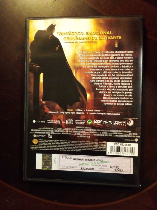 Dvd do filme com o titulo de «Batman o Início» de Christopher Nolan