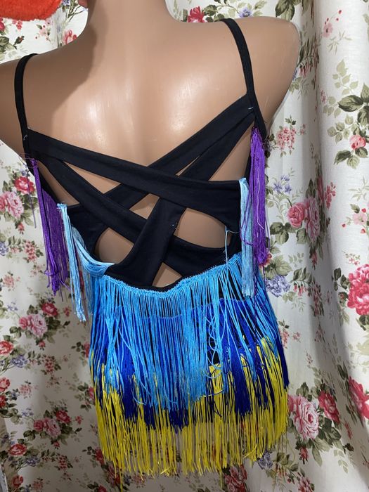 Купальник для бальных танцев с бахромой на рост 158 см. Боди для танца