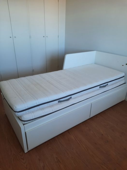 Cama indiv/dupla c/2 gav/2 colchões, branco, 80x200 cm
