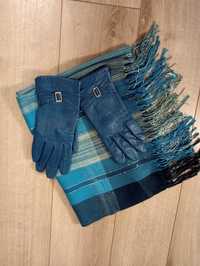 Zestaw szalik+rękawiczki damski w odcieniach błękitu 190x70, S