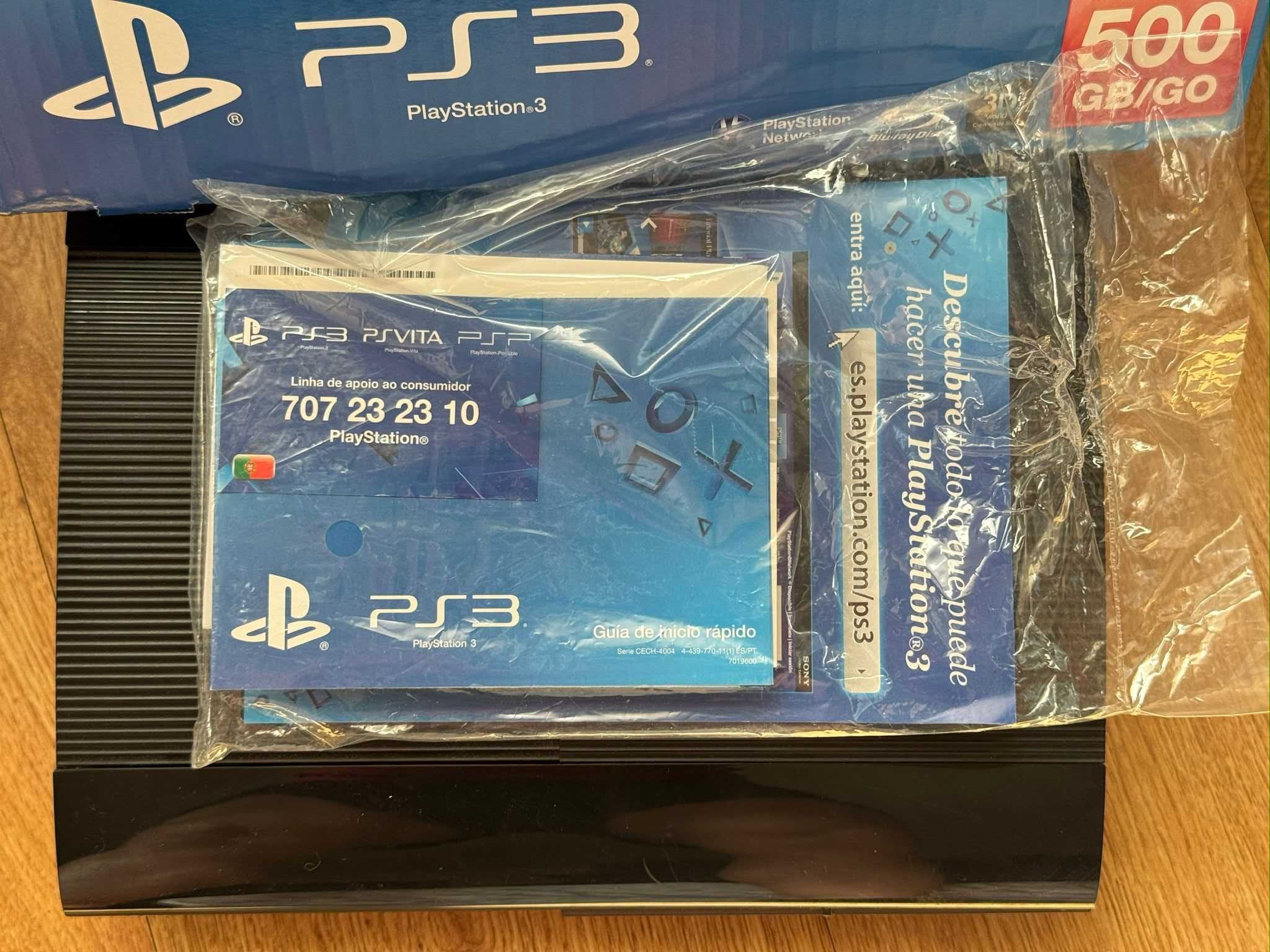 PS3 com caixa e documentos originais