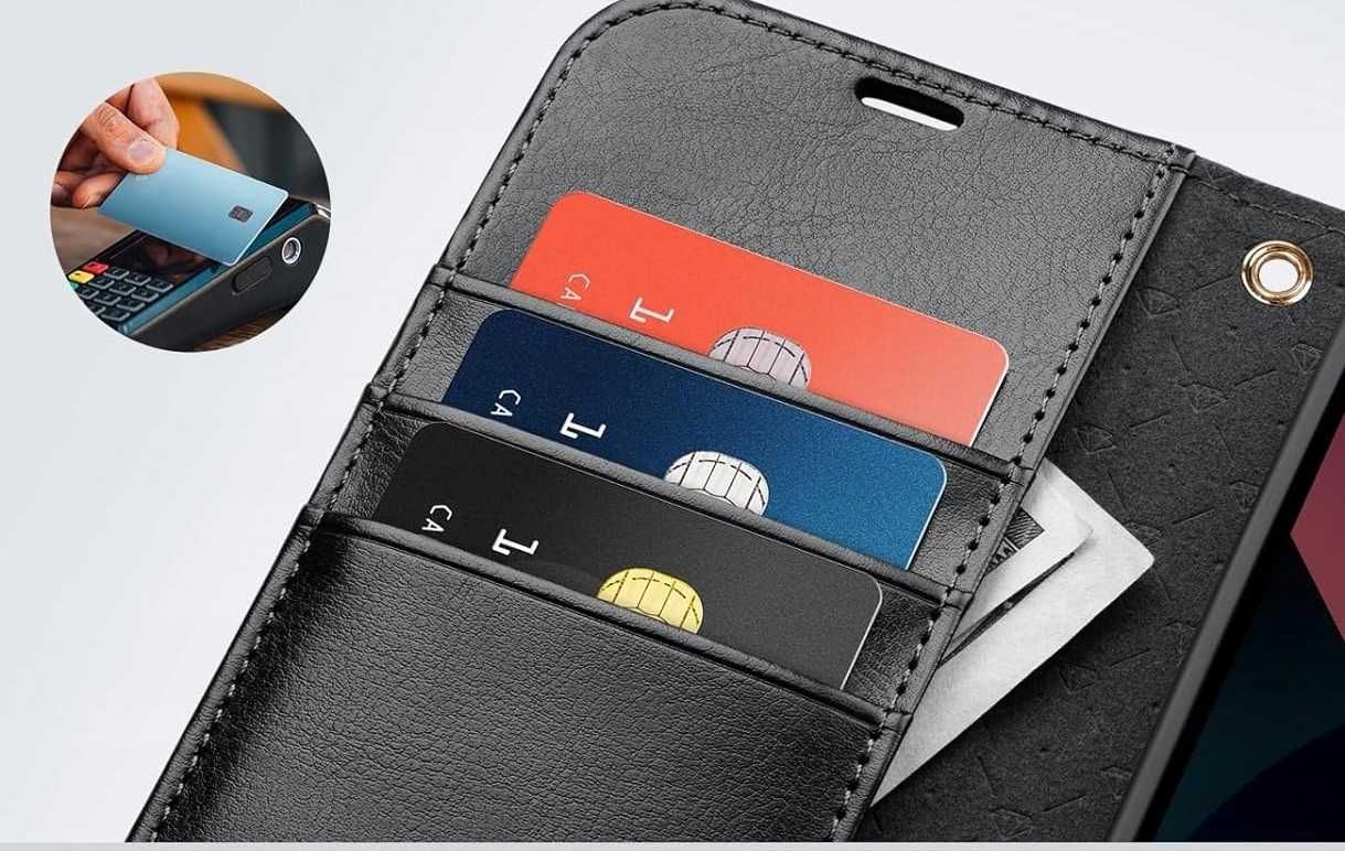 Ocase etui skórzane magsafe iPhone 15 z klapką portfel czarne  2w1