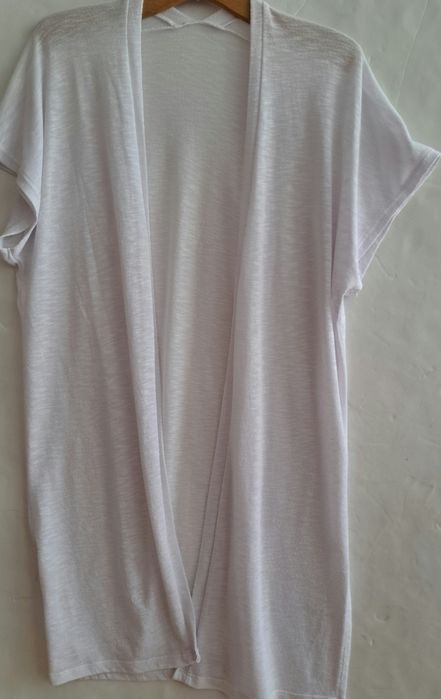 Kardigan Biały Lekki, Letni, Krótki Rękaw, Narzutka, Roz. L/XL