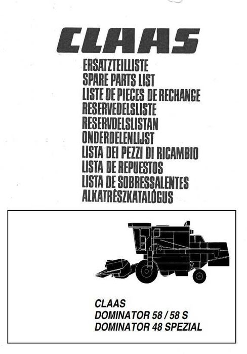 Katalog części kombajn claas Dominator 48, 58