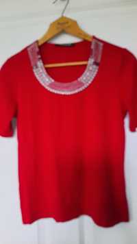 Betty Barclay r.38,T-shirt, czerwony,cekiny,kamienie