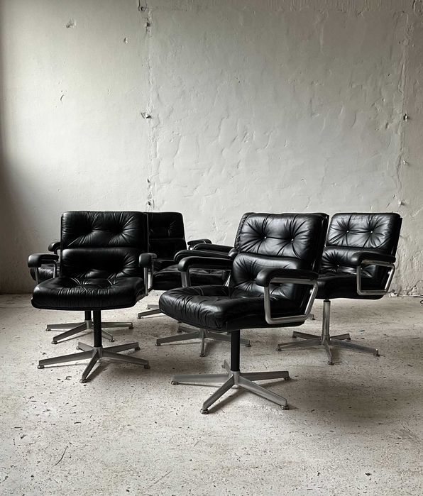 Girsberger fotele obrotowe skóra lata 70 vintage design