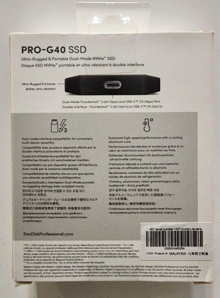 Зовнішній SSD SanDisk Professional PRO-G40 4 TB, Thunderbolt 3.0