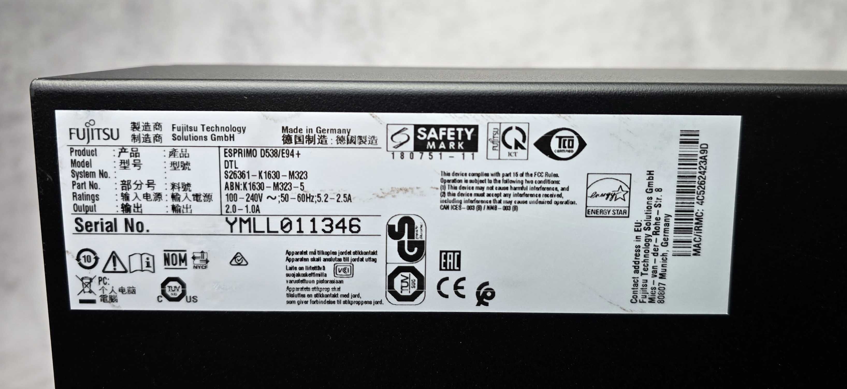 Комп'ютер Fujitsu Esprimo D538 SFF 8th Gen 8Gb DDR4 SSD 256Gb Гарантія