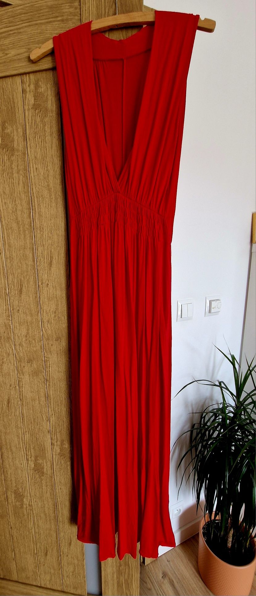 Czerwona sukienka maxi handmade 36 38 S M