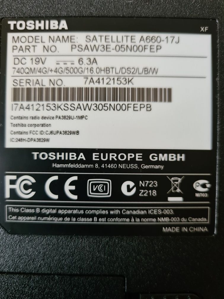 Toshiba satelite A660 17J