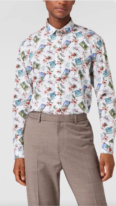 Jake*s Tahiti koszula casual fit męska z wzorem w palmy S bawełniana