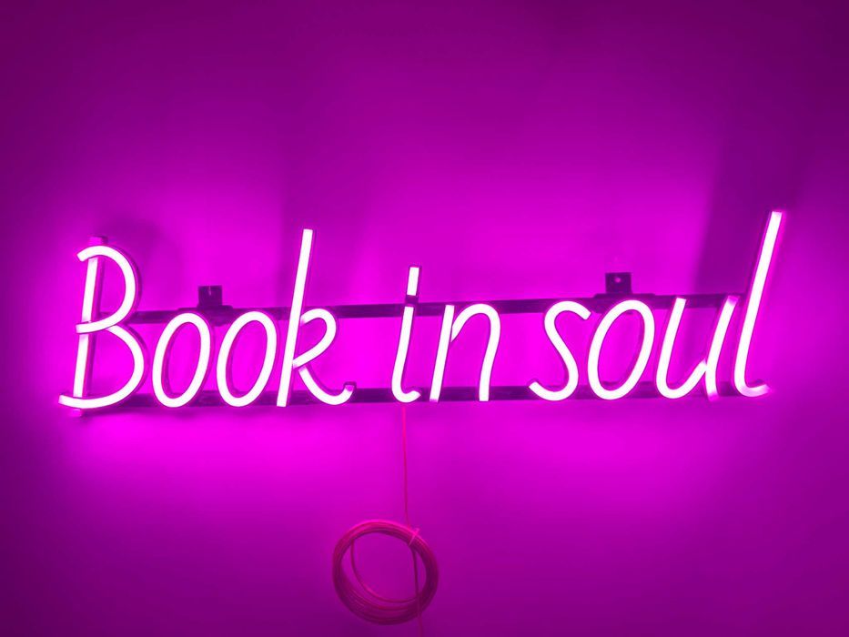 Неонова вивіска "Book in soul" рожева, 600*155 мм, світлодіодна, нова