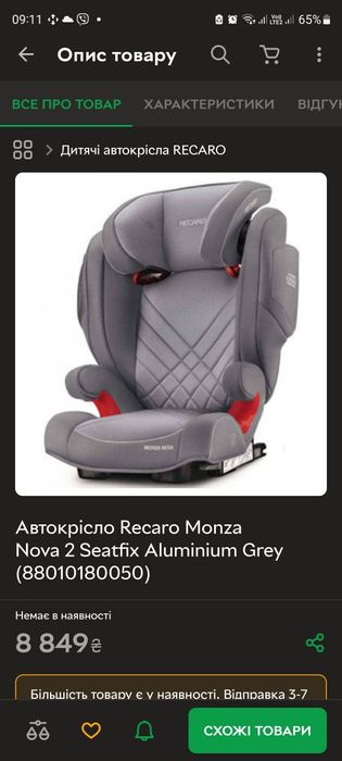 Детское автокресло Recaro Monza nova.