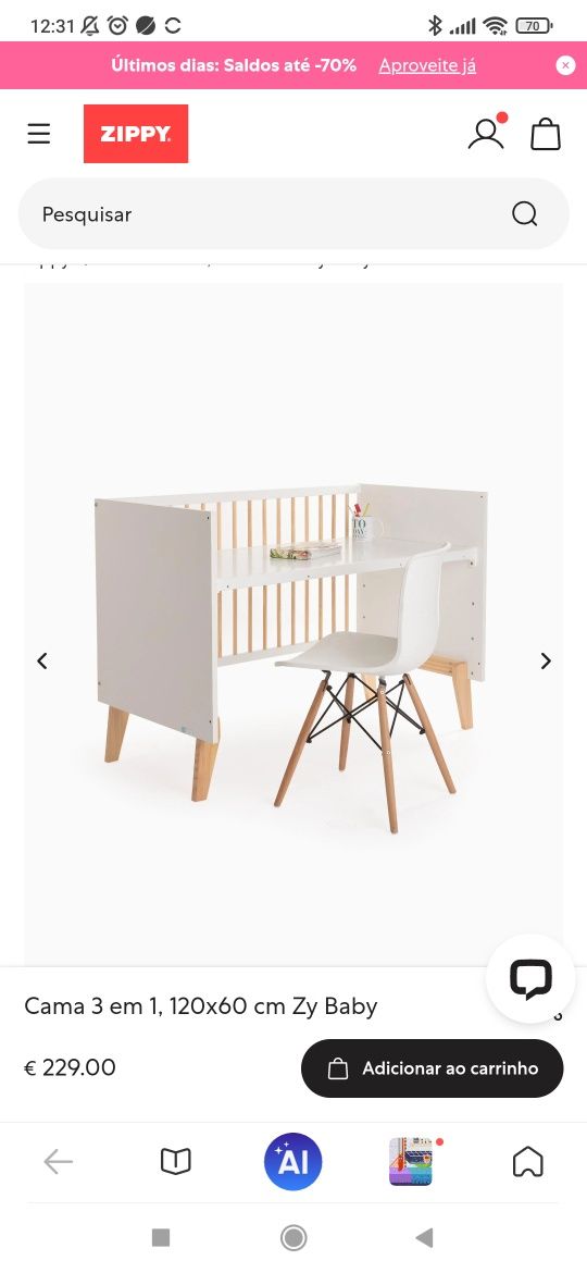 Berço 3-In-1_ 120X60 Zippy + colchão - oportunidade