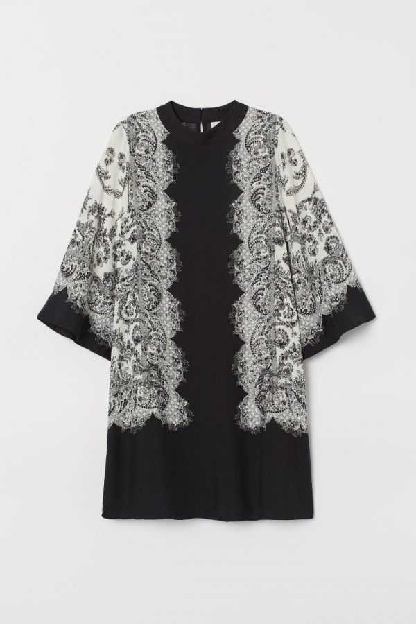 Przepiękna sukienka H&M 100% wiskoza 34 36 XS S wzory idealna czarna