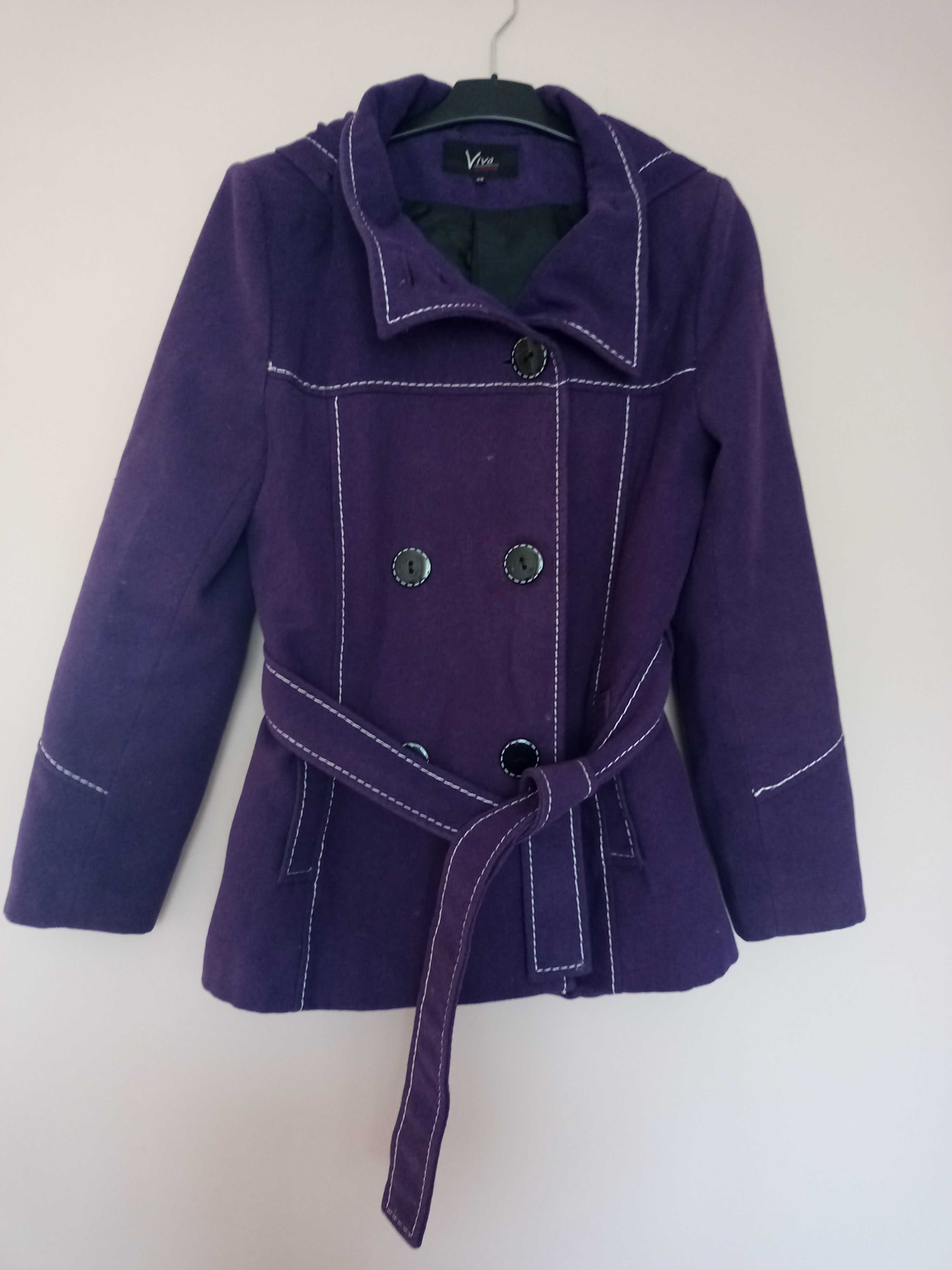 fioletowy płaszcz z kapturem fiolet płaszcyzk zimowy S M