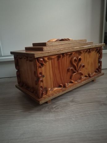Szkatułka duża rękodzieło drewno rzeźba dekoracja kufer schowek