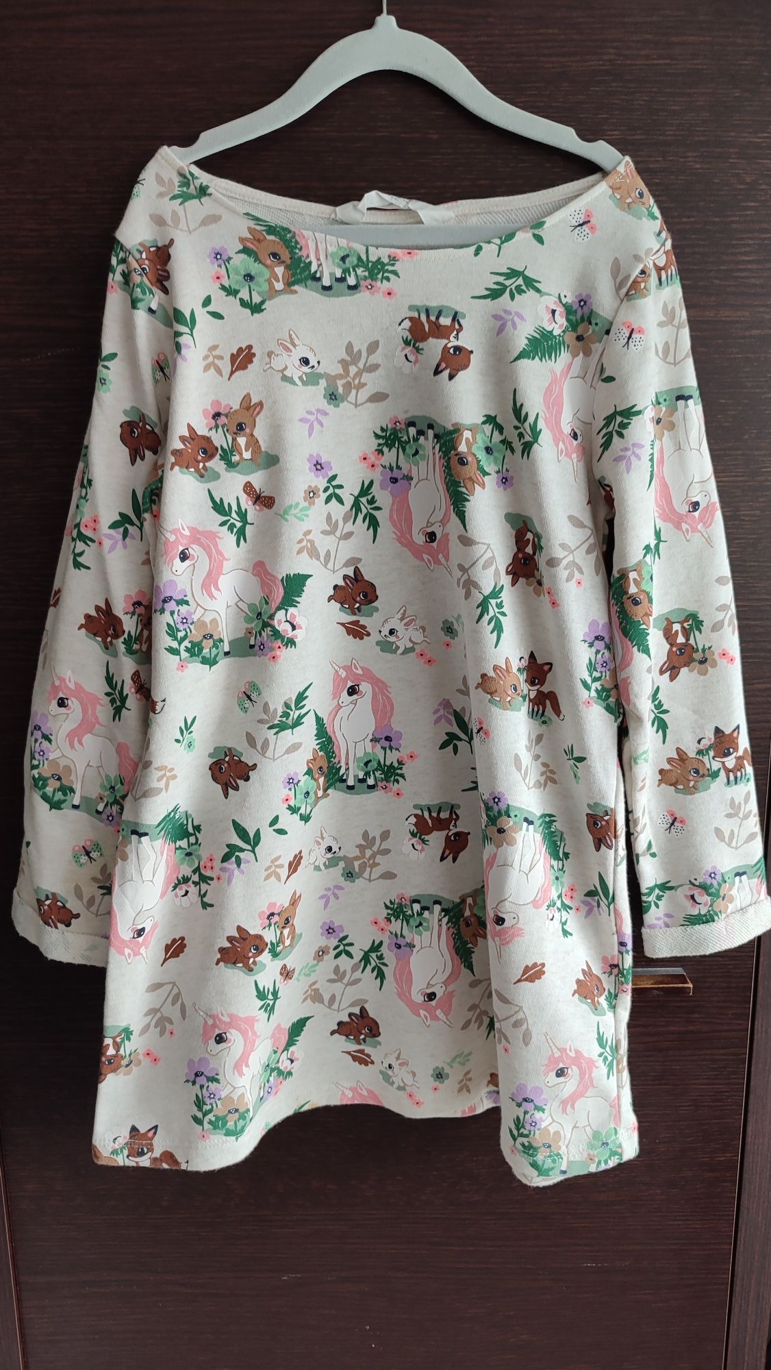 Sukienka tunika H&M 122/128 jednorożec leśne zwierzęta