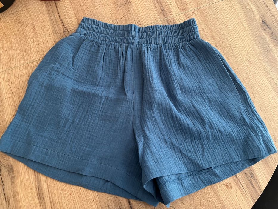 Szorty spodenki muślinowe niebieskie Matelier.  Rozm XS-S. Nowe
