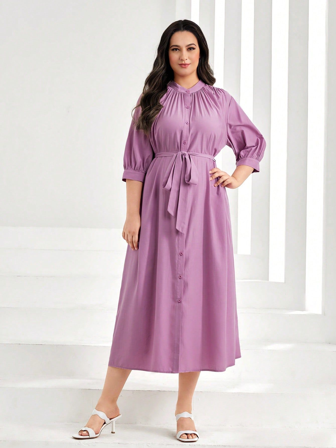 Sukienka Koszulowa Ze Stójką Luźna Maxi Casual Shein Xxl 44