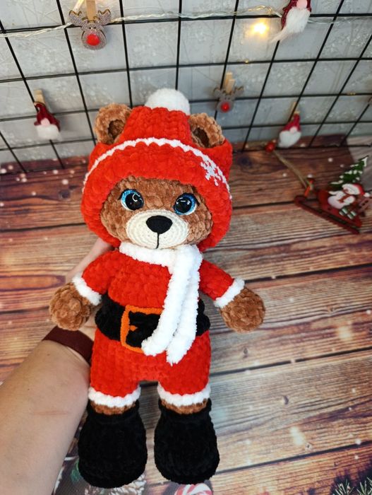 Ведмедик плюшевий.Новорічний ведмідь.В'язаний ведмідь.Мишка мягкий