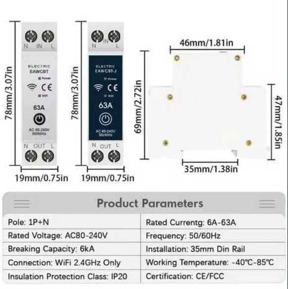 Disjuntor WIFI controle remoto alexa e google