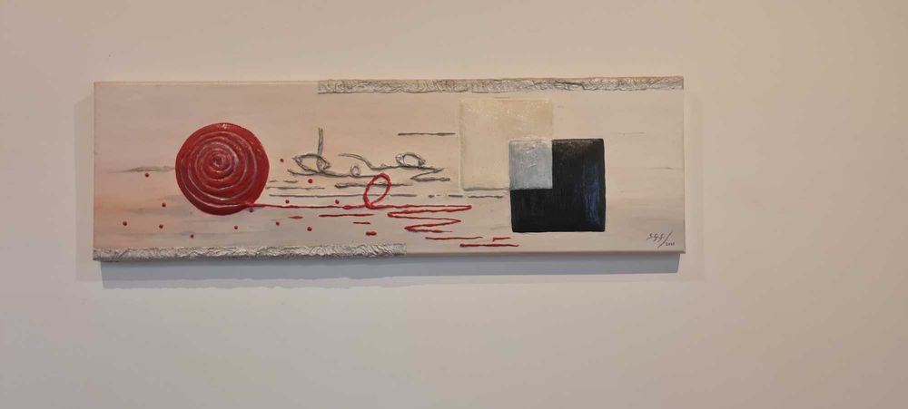 Pintura abstrata óleo sobre tela com relevo em gesso