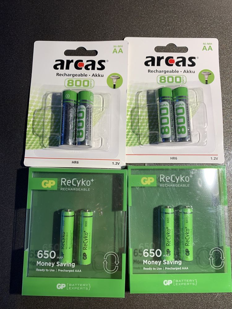 Аккумуляторные батарейки GP 650 mAh AAA ,Arcas 800 mAh AA