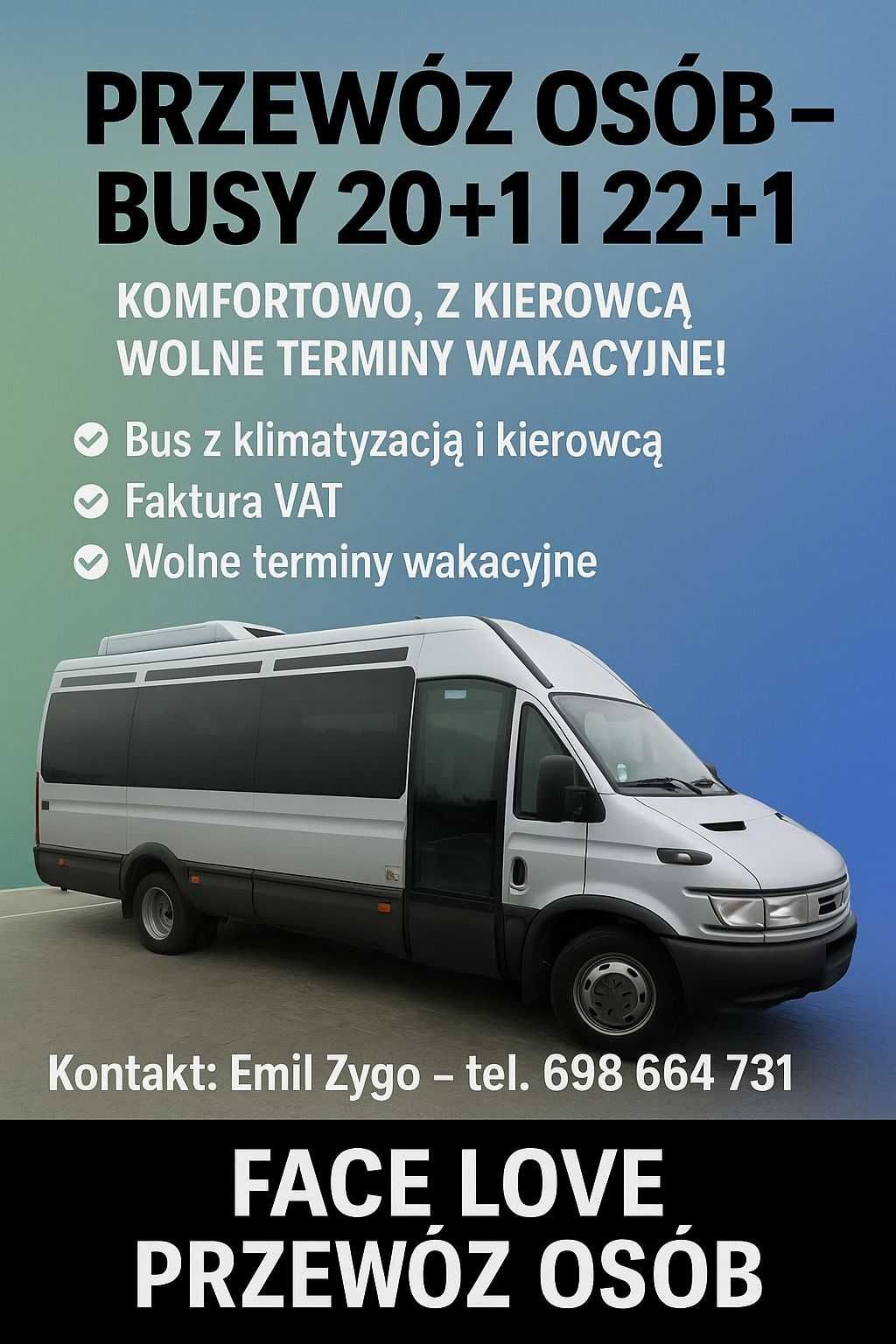 Przewóz osób - busy 20+1 i 22+1 - wolne terminy wakacyjne
