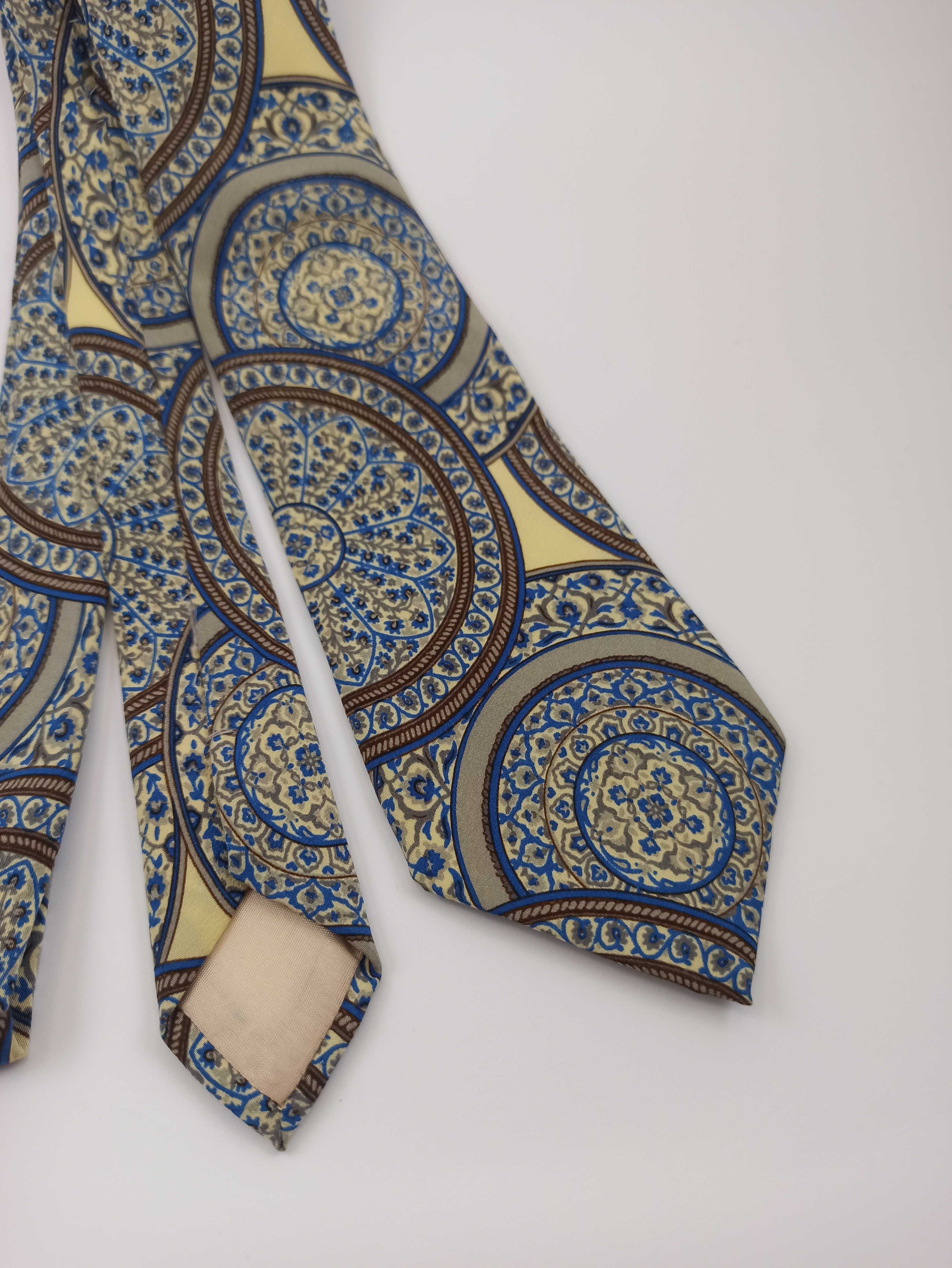 Lanvin paris żółty jedwabny krawat ornamenty