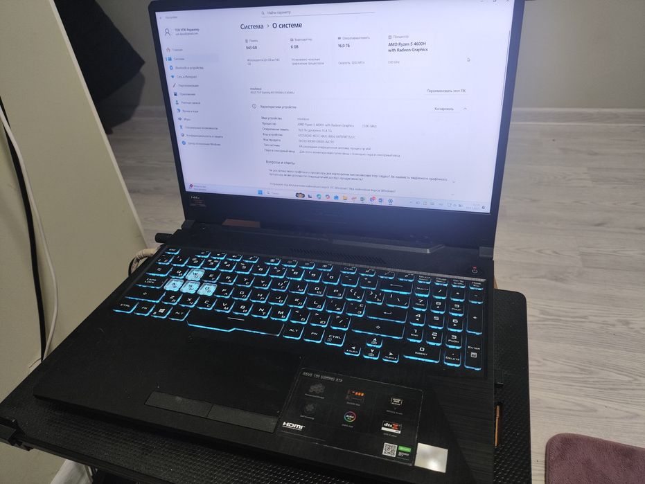 Ноутбук Asus tuf A15 1660ti AMD Ryzen 5 4600H