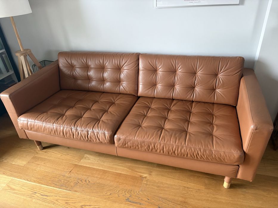 Sofa skórzana IKEA LANDSKRONA jasny brąz