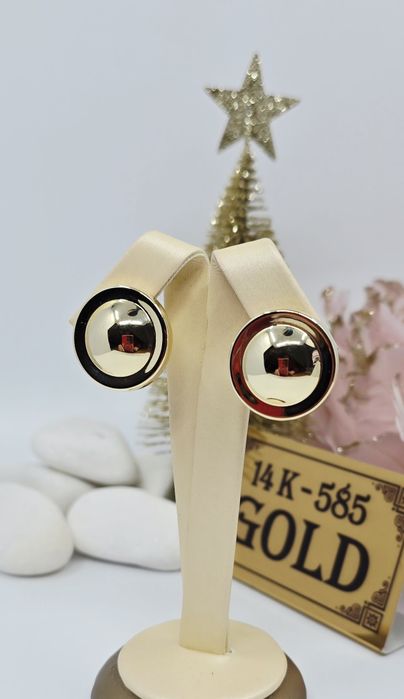 Złote kolczyki wtykane, dmuchane próba 585 14k