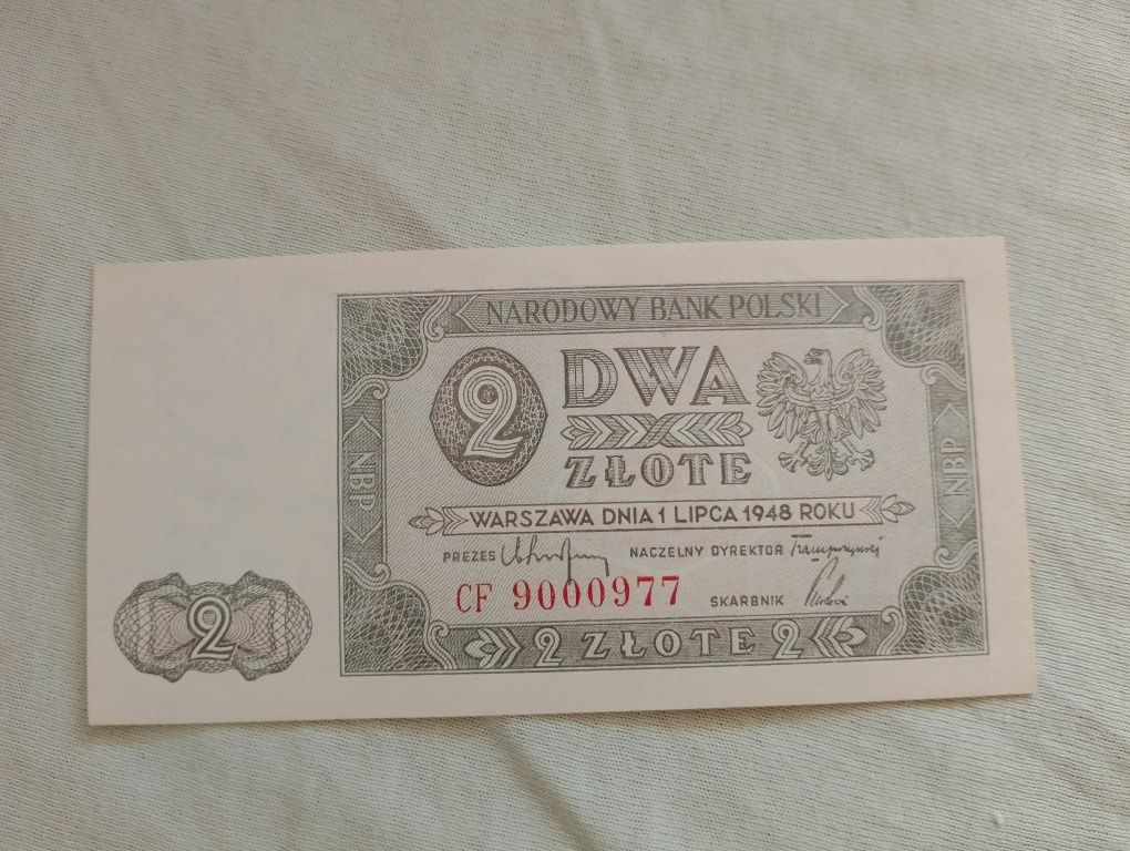 Banknot 2 zł. 1948 r. Seria CF. Stan UNC.