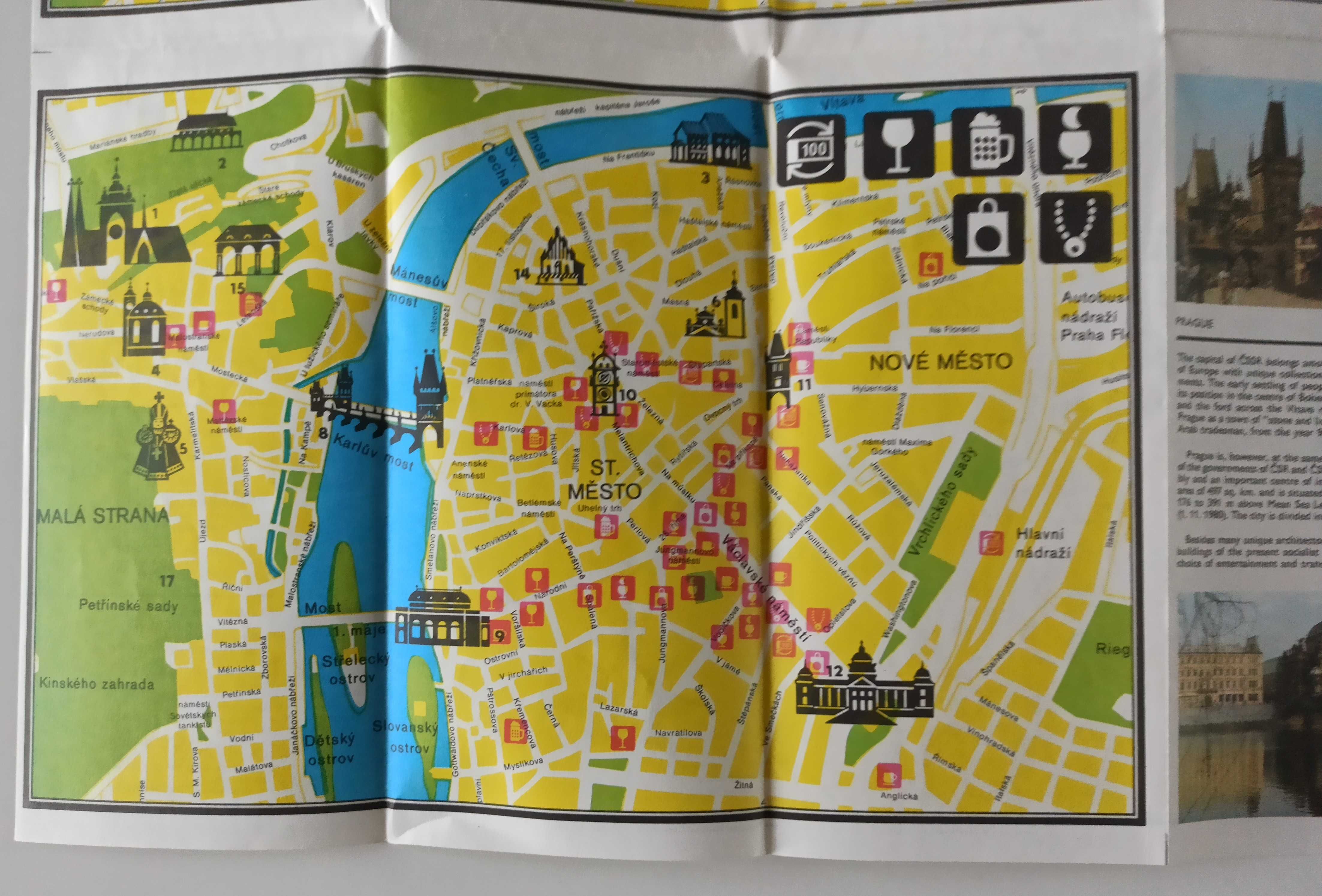 Praga Praha plan miasta stara mapa 1980 Czechosłowacja Czechy